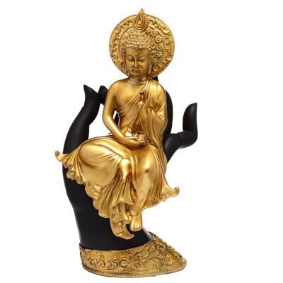 Buda tailandés dorado sentado en una mano