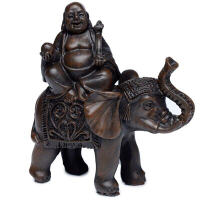 Paz de Oriente Efecto Madera Buda de la Suerte sobre Elefante