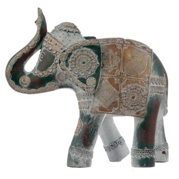 Éléphant Thai Or Brossé et Blanc Vert de Gris - Grand 3