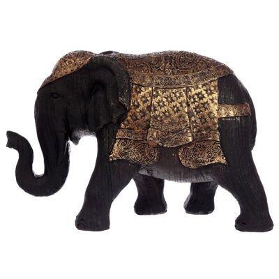 Figura elefante tailandés mediano cepillado negro y dorado