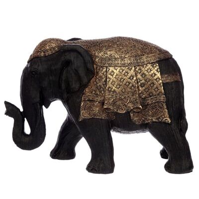 Statuetta grande elefante tailandese nero e oro spazzolato