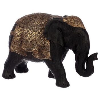 Grande Figurine Éléphant Thaï Noir et Or Brossé 3