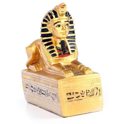 Sphinx égyptien doré sur base hiéroglyphique