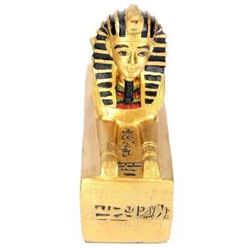 Sphinx égyptien doré sur base hiéroglyphique 3