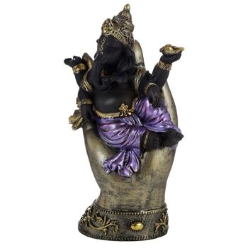 Ganesh violet, or et noir allongé dans la main 4