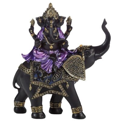 Elefante a cavallo di Ganesh viola, oro e nero