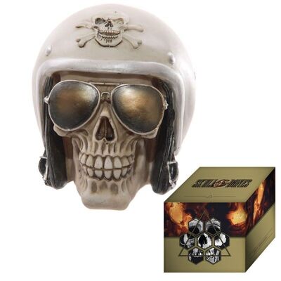 Gruseliger Totenkopf mit Helm und Sonnenbrille