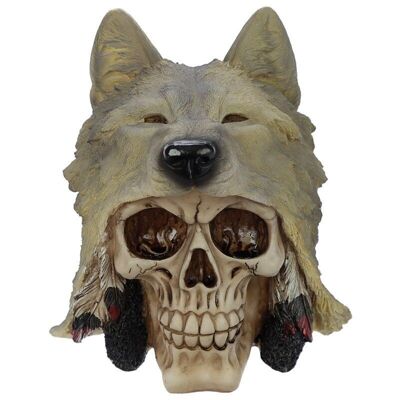 Crâne avec décoration tête de loup