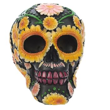 Tête de crâne du jour des morts avec motif floral marguerite 2