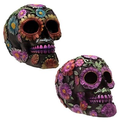 Metallic Day of the Dead Daisy and Flower Skull Decoration