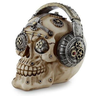 Totenkopf im Steampunk-Stil mit Kopfhörern