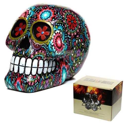 Day of the Dead Floral Print Skull Ornament