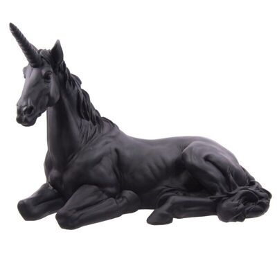 Lying Black Unicorn Garden Ornament