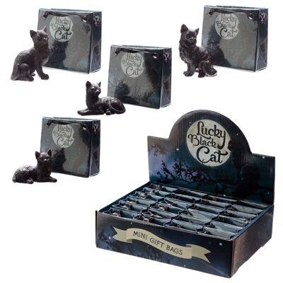 Chat noir porte-bonheur dans un mini sac cadeau