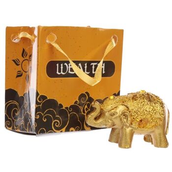 Éléphant porte-bonheur à paillettes métalliques dans un mini sac cadeau 2