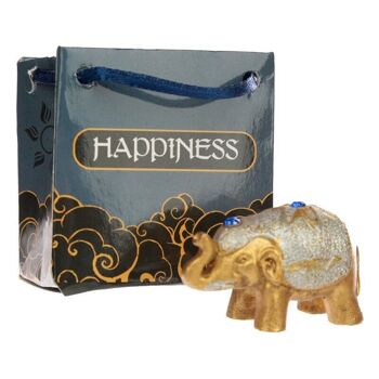 Éléphant porte-bonheur à paillettes métalliques dans un mini sac cadeau 3