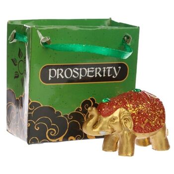 Éléphant porte-bonheur à paillettes métalliques dans un mini sac cadeau 9