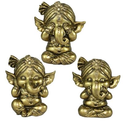 Set of 3 Gold Ganesh Hear No Speak No See No Evil