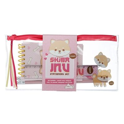 Adoramals Shiba Inu 7 Piece Clear Pencil Case Stationery Set