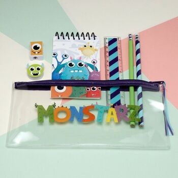 Ensemble de papeterie avec étui à crayons transparent 7 pièces Monstarz Monster 3
