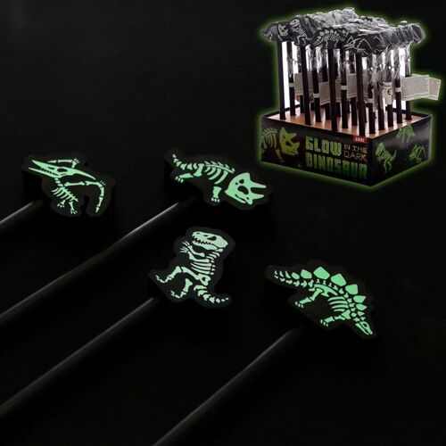 Dinosaur Pencil with Glow in the Dark Skeleton Eraser Topper