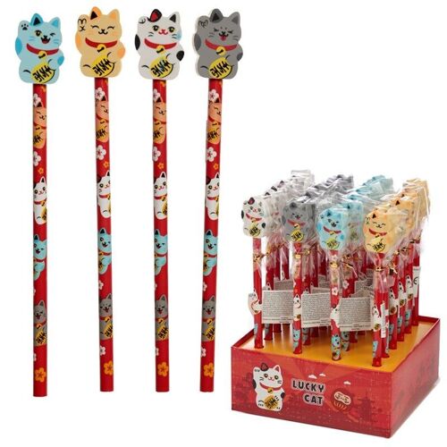 Maneki Neko Lucky Cat Pencil with Eraser Topper