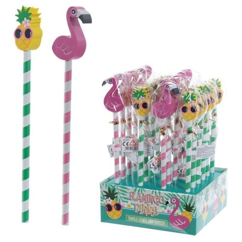 Flamingo and Pineapple Tropical Pencil with Eraser Topper