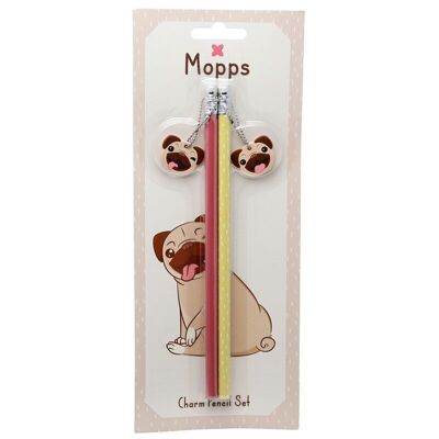 Mopps Pug Set de 2 lápices de PVC con dijes