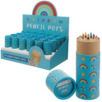 Pot à crayons arc-en-ciel avec 12 crayons de couleur