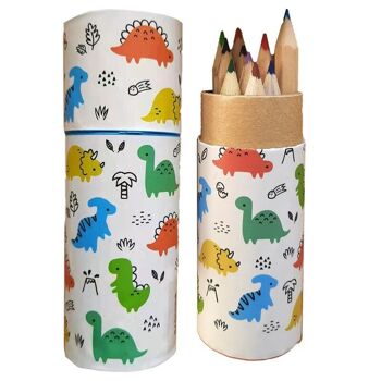 Pot à crayons Dinosauria avec 12 crayons de couleur 1