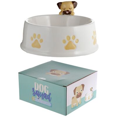 Mopps Pug on Rim Ceramic Pet Food Water Bowl
