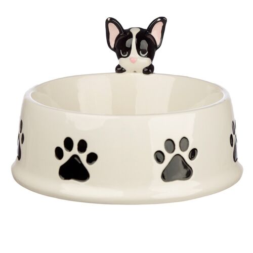 Dog Squad French Bulldog on Rim Ceramic Pet Food Water Bowl
