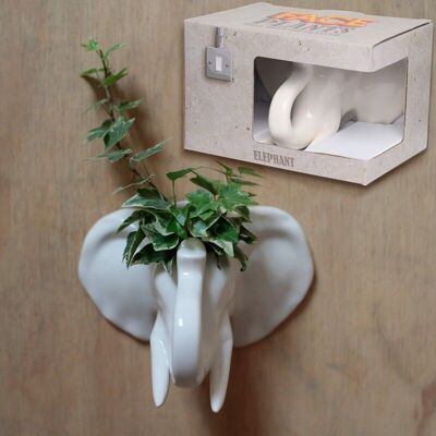 Fioriera/vaso per piante da parete da giardino con testa di elefante in ceramica
