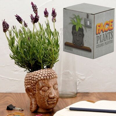Fioriera/vaso per piante da giardino in ceramica con testa di Buddha
