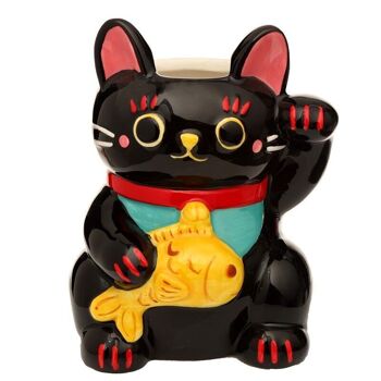 Pot de fleurs/pot de fleurs d'intérieur en céramique noir Maneki Neko Lucky Cat 7