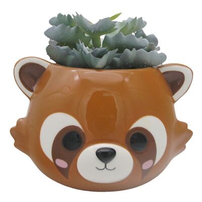 Jardinera de cerámica con forma de cabeza de panda rojo/maceta