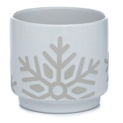 Christmas Snowflake White  Stoneware Indoor Plant Pot Small