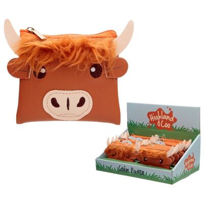 Monedero de PVC con flecos mullidos de vaca Highland Coo