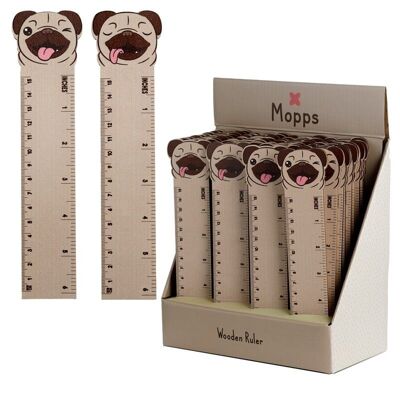 Mopps Pug Shaped Top Wooden Ruler (15cm)