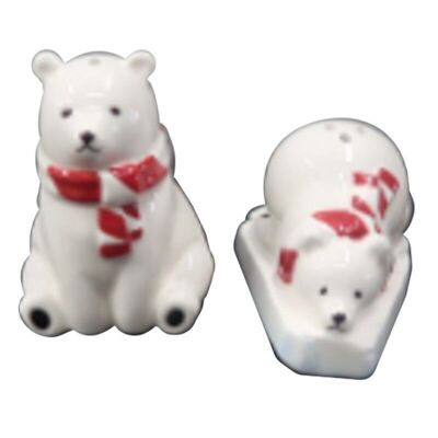 Juego de salero y pimentero de cerámica con forma de oso polar