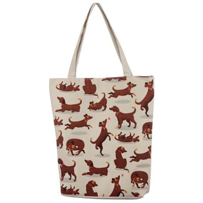 Catch Patch Dog Design Reusable Zip Up Cotton Bag