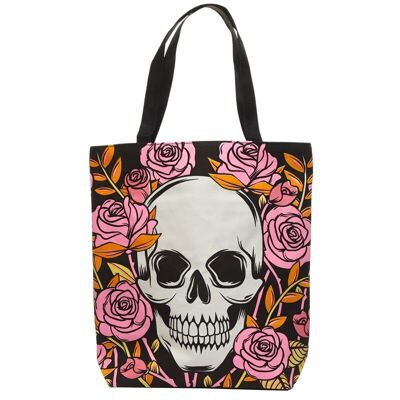 Skulls and Roses Reusable Zip Up Cotton Bag
