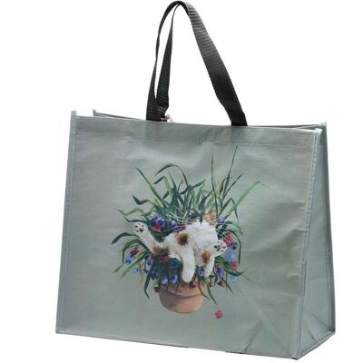 Kim Haskins Floral Cat in Plant Pot Grüne RPET-Einkaufstasche