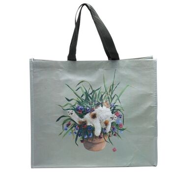 Kim Haskins Floral Cat in Plant Pot Vert Sac à provisions en RPET 2