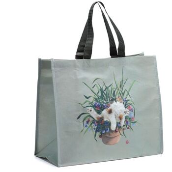 Kim Haskins Floral Cat in Plant Pot Vert Sac à provisions en RPET 7