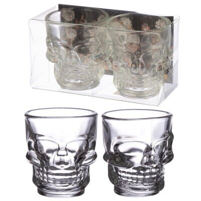 Set of 2 Skulls and Roses Glass Skull Shot Glasses (60ml)