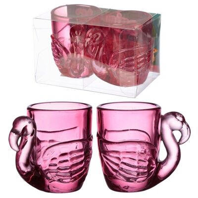 Set of 2 Glass Flamingo Pink Shot Glasses (90ml)