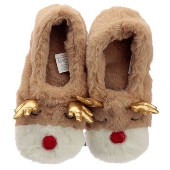 Chaussons Chauffe-pieds en peluche avec renne de Noël (taille unique) 2