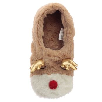 Chaussons Chauffe-pieds en peluche avec renne de Noël (taille unique) 3
