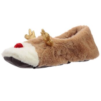 Chaussons Chauffe-pieds en peluche avec renne de Noël (taille unique) 4